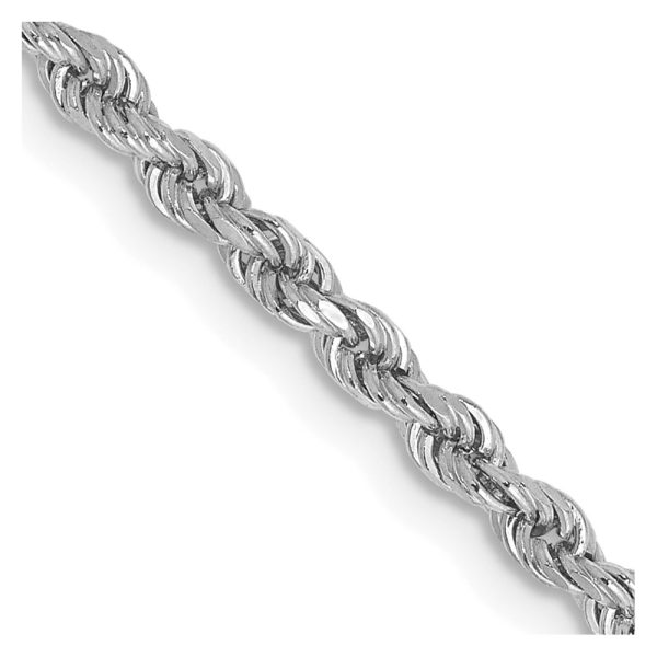 2.25mm 10k White Gold Solid Diamond Cut Rope Chain Bracelet, 7 Inch