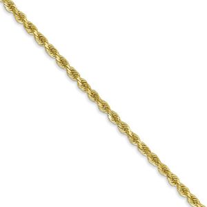 2.25mm 10k Yellow Gold Diamond Cut Solid Rope Chain Necklace, 22 Inch