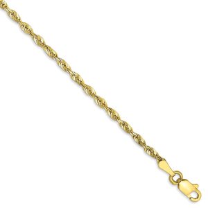 2.25mm, 10k Yellow Gold Lightweight D/C Rope Chain Bracelet, 7 Inch