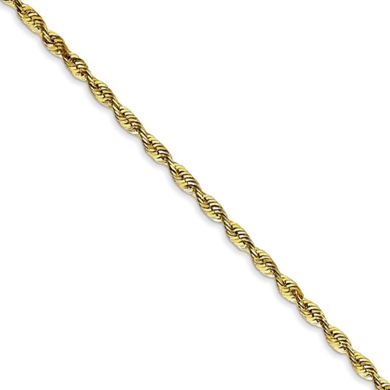 2.25mm, 10k Yellow Gold Lightweight D/C Rope Chain Necklace, 18 Inch