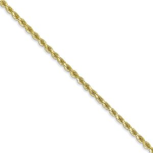 2.25mm 10k Yellow Gold Solid Diamond Cut Rope Chain Bracelet, 7 Inch