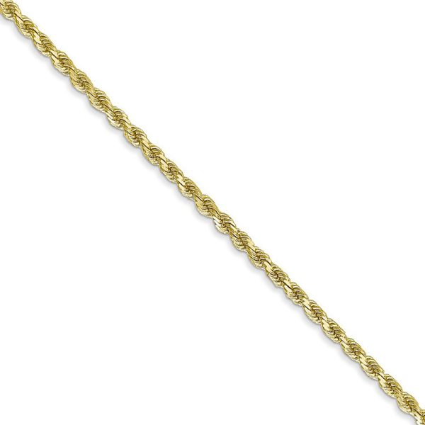 2.25mm 10k Yellow Gold Solid Diamond Cut Rope Chain Necklace, 22 Inch