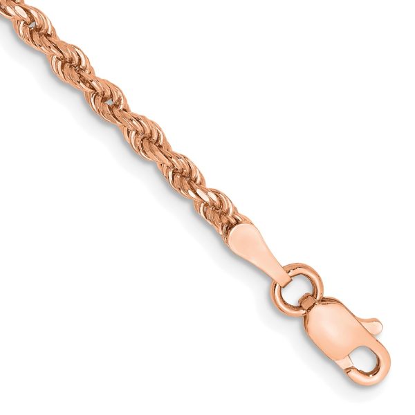 2.25mm 14K Rose Gold Handmade D/C Solid Rope Chain Bracelet, 7 Inch