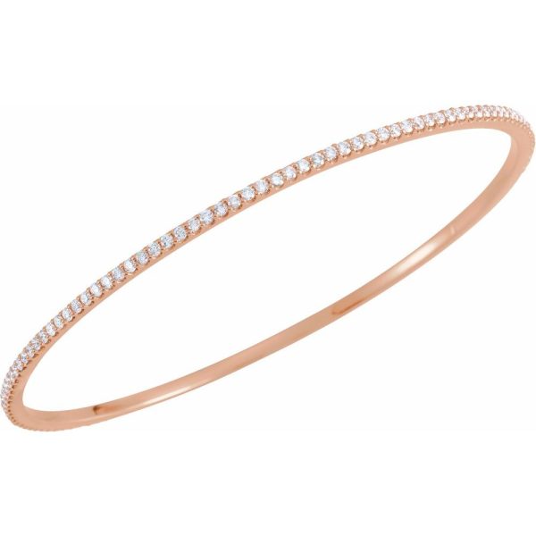 2.25mm 14k Rose Gold 2 Ctw Diamond Stackable Bangle Bracelet, 8 Inch