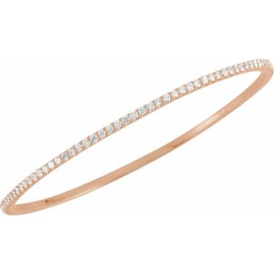 2.25mm 14k Rose Gold 3 Ctw Diamond Stackable Bangle Bracelet, 8 Inch