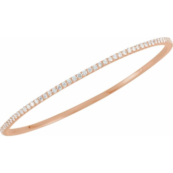 2.25mm 14k Rose Gold 3 Ctw Diamond Stackable Bangle Bracelet, 8 Inch