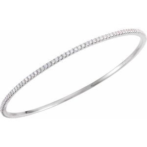 2.25mm 14k White Gold 2 Ctw Diamond Stackable Bangle Bracelet, 8 Inch