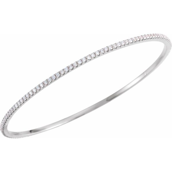 2.25mm 14k White Gold 2 Ctw Diamond Stackable Bangle Bracelet, 8 Inch