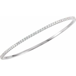 2.25mm 14k White Gold 3 Ctw Diamond Stackable Bangle Bracelet, 8 Inch