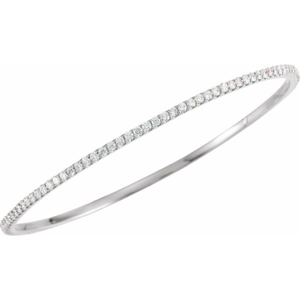 2.25mm 14k White Gold 3 Ctw Diamond Stackable Bangle Bracelet, 8 Inch