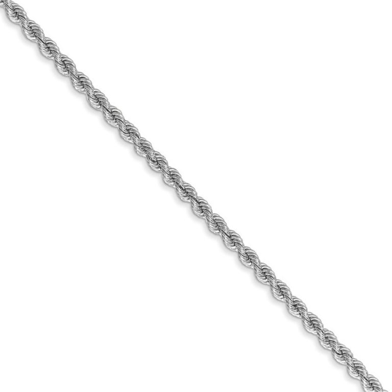 2.25mm, 14k White Gold, Handmade Solid Rope Chain Necklace, 16 Inch