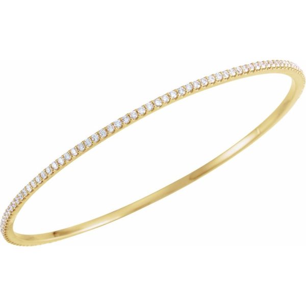 2.25mm 14k Yellow Gold 2 Ctw Diamond Stackable Bangle Bracelet, 8 Inch