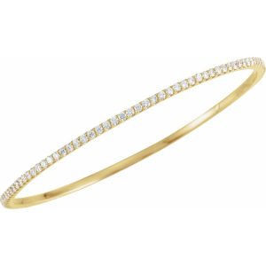 2.25mm 14k Yellow Gold 3 Ctw Diamond Stackable Bangle Bracelet, 8 Inch