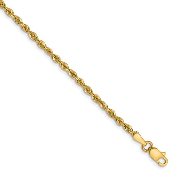 2.25mm, 14k Yellow Gold, D/C Quadruple Rope Chain Bracelet, 7 Inch