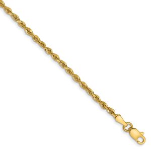 2.25mm, 14k Yellow Gold, D/C Quadruple Rope Chain Bracelet, 8 Inch