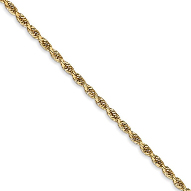 2.25mm, 14k Yellow Gold, D/C Quadruple Rope Chain Necklace, 16 Inch