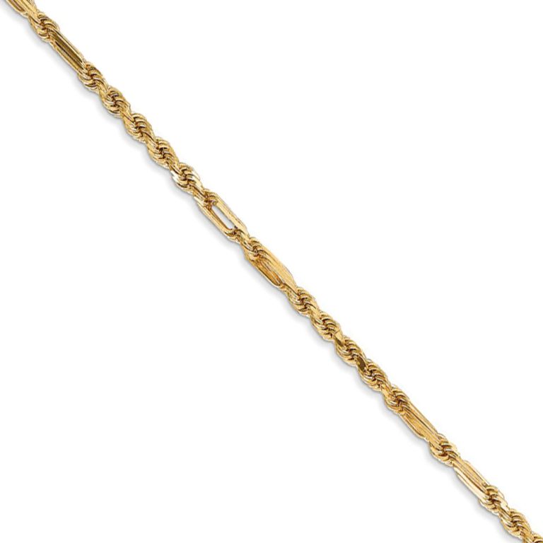 2.25mm, 14k Yellow Gold, Diamond Cut, Milano Rope Chain Necklace, 16in