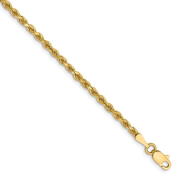 2.25mm, 14k Yellow Gold, Diamond Cut Solid Rope Chain Bracelet, 7 Inch