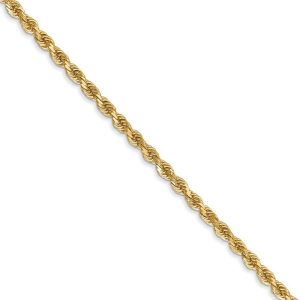 2.25mm, 14k Yellow Gold Diamond Cut Solid Rope Chain Necklace, 22 Inch