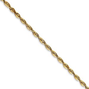 2.25mm, 14k Yellow Gold Light Diamond Cut Rope Chain Necklace, 24 Inch