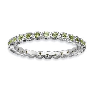 2.25mm Rhodium Plated Sterling Silver Stackable Peridot Band, Size 10