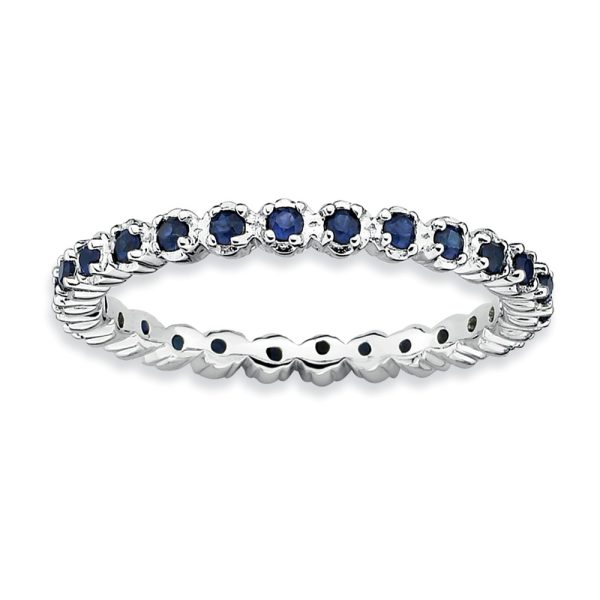 2.25mm Silver Stackable Created Sapphire Band, Size 7