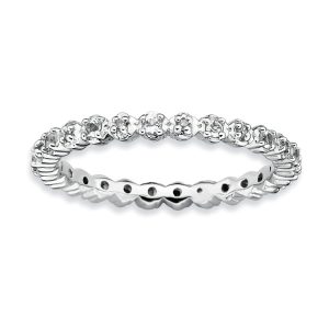 2.25mm Stackable White Topaz and .05Ctw HI/I3 Diamond Silver Band Sz 9