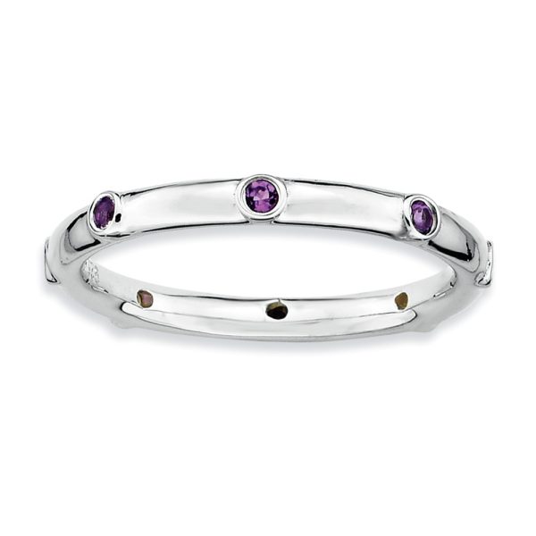 2.25mm Sterling Silver Stackable Amethyst Accent Band, Size 10