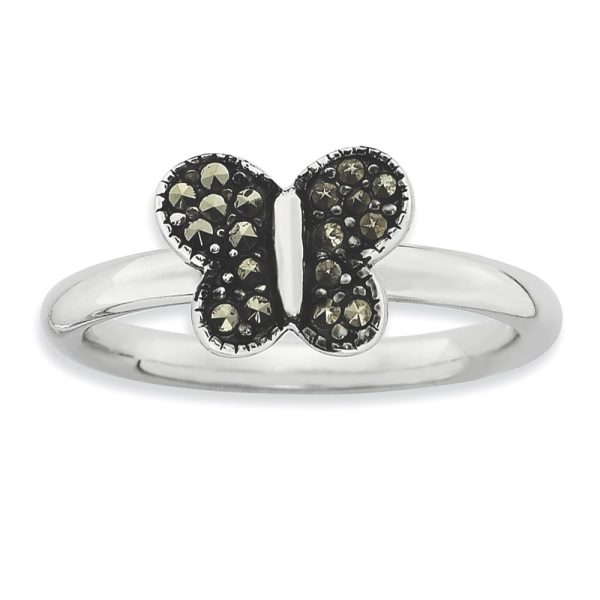 2.25mm Sterling Silver Stackable Marcasite Butterfly Ring Size 9