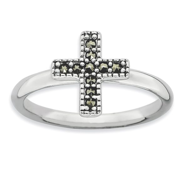 2.25mm Sterling Silver Stackable Marcasite Cross Ring Size 7