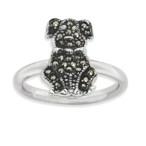 2.25mm Sterling Silver Stackable Marcasite Dog Ring Size 6