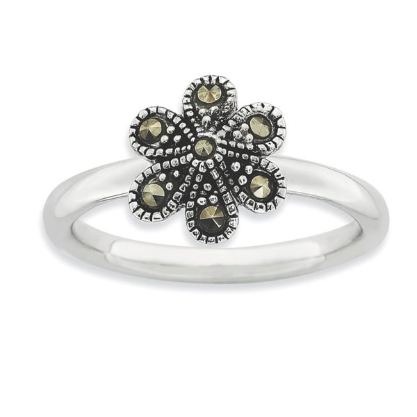 2.25mm Sterling Silver Stackable Marcasite Flower Ring Size 6