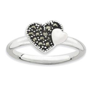 2.25mm Sterling Silver Stackable Marcasite Heart Ring Size 5