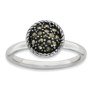 2.25mm Sterling Silver Stackable Marcasite Round Ring Size 6