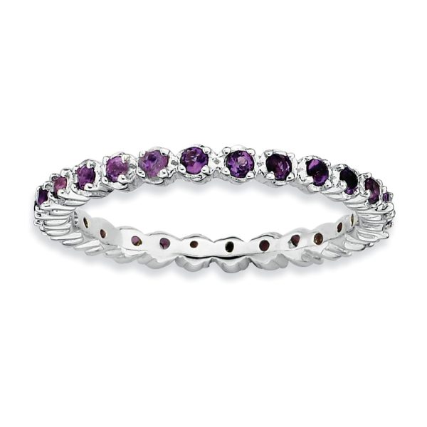 2.25mm Sterling Silver Stackable Prong Set Amethyst Band, Size 7