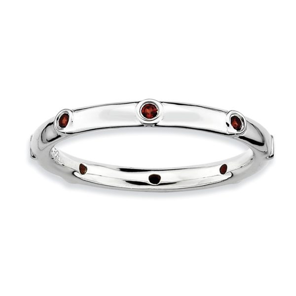 2.25mm Sterling Silver and Garnet Accent Stackable Band, Size 8