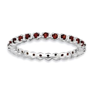 2.25mm Sterling Silver and Garnet Prong Set Stackable Band, Size 5