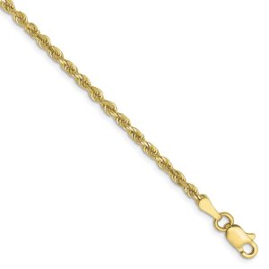 2.5mm 10k Yellow Gold Solid Diamond Cut Rope Chain Bracelet, 7 Inch