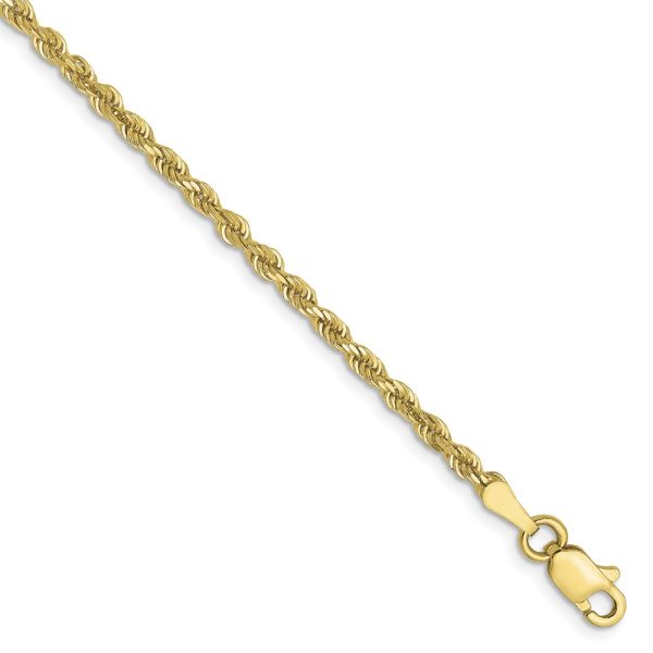 2.5mm 10k Yellow Gold Solid Diamond Cut Rope Chain Bracelet, 8 Inch