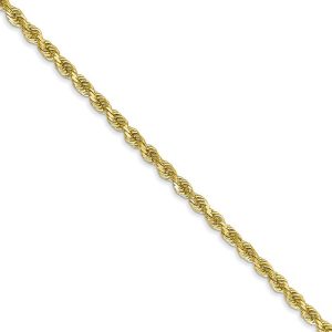 2.5mm 10k Yellow Gold Solid Diamond Cut Rope Chain Necklace, 18 Inch