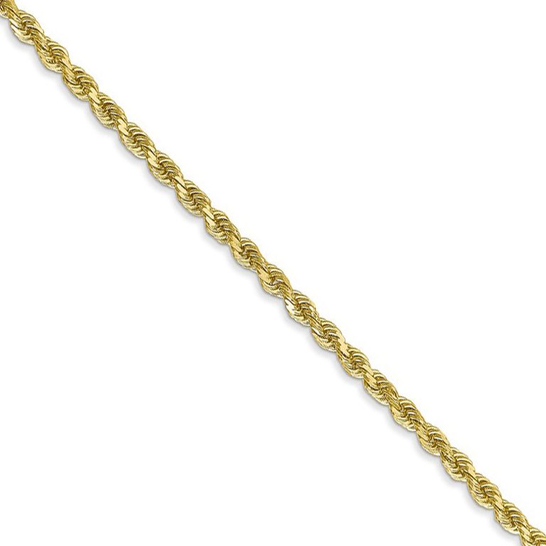 2.5mm 10k Yellow Gold Solid Diamond Cut Rope Chain Necklace, 20 Inch