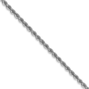 2.5mm, 14k White Gold, Handmade Solid Rope Chain Necklace, 16 Inch