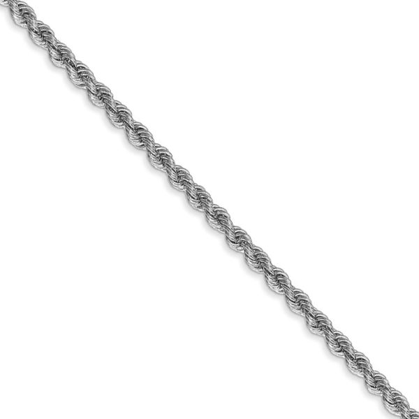 2.5mm, 14k White Gold, Handmade Solid Rope Chain Necklace, 16 Inch