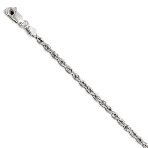 2.5mm 14k White Gold Solid Diamond Cut Rope Chain Bracelet, 7 Inch