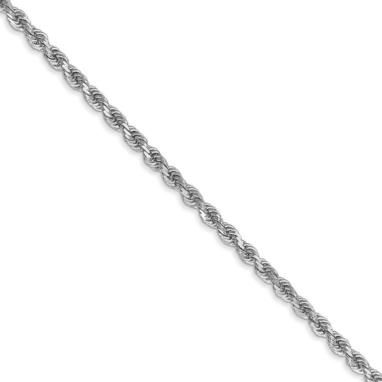 2.5mm 14k White Gold Solid Diamond Cut Rope Chain Necklace, 18 Inch