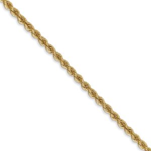 2.5mm, 14k Yellow Gold, Handmade Solid Rope Chain Necklace, 16 Inch