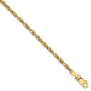 2.5mm, 14k Yellow Gold Light Diamond Cut Rope Chain Bracelet, 8 Inch