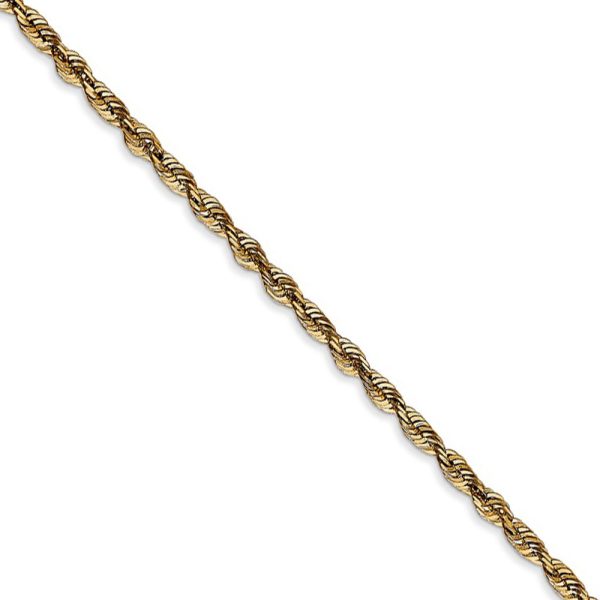 2.5mm, 14k Yellow Gold Light Diamond Cut Rope Chain Necklace, 18 Inch