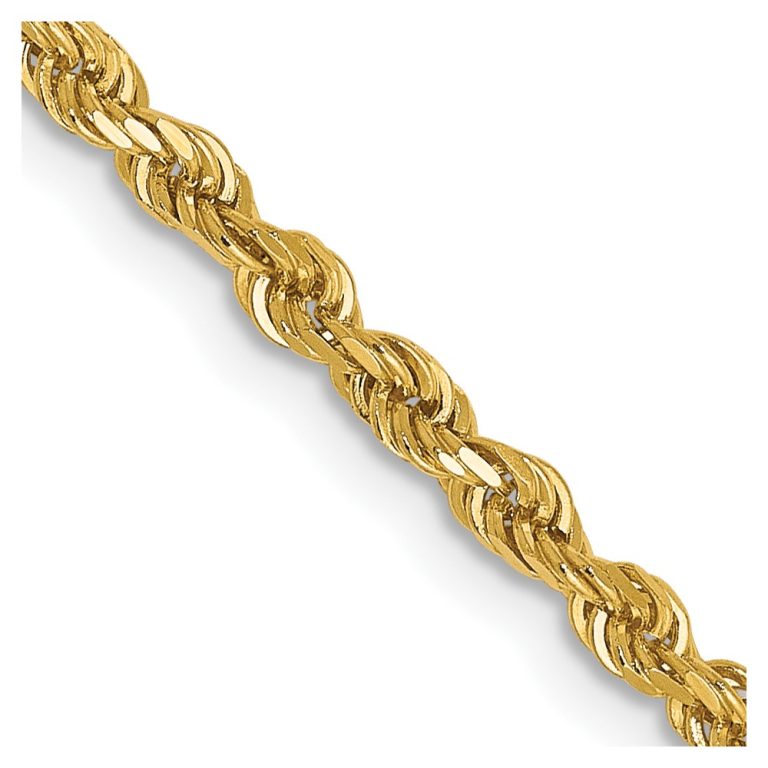 2.5mm 14k Yellow Gold Solid Diamond Cut Rope Chain Necklace, 30 Inch