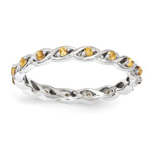 2.5mm Rhodium Plated Sterling Silver Stackable Citrine Twist Band Sz 8